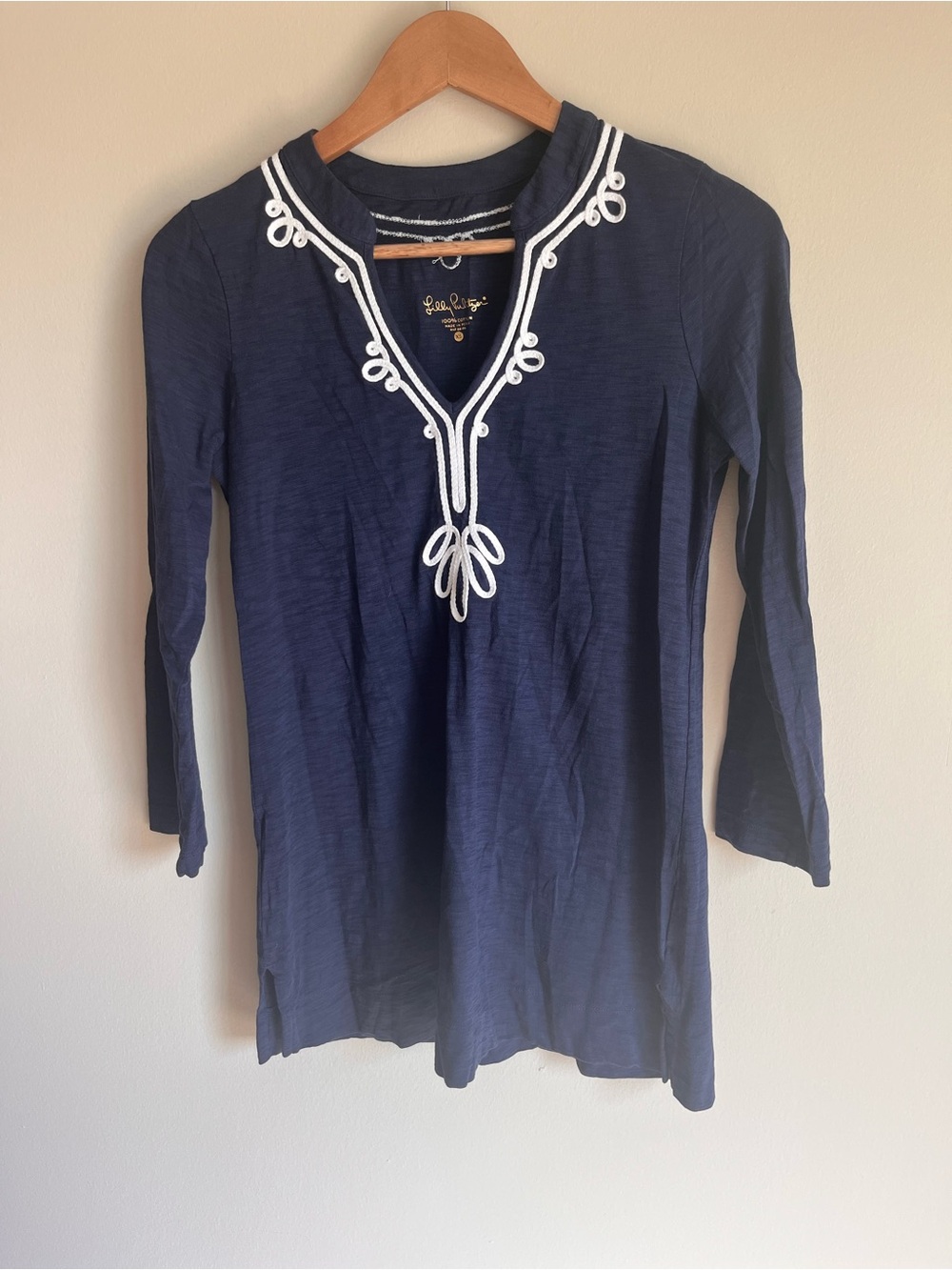 Lilly Pulitzer Women's Kaia Knit Tunic Top 3/4 Sleeve True Navy Size XS Preppy